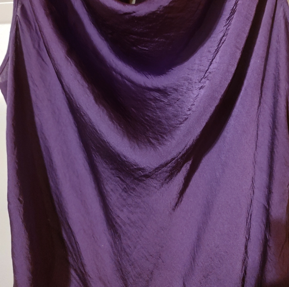 💜🪻💜 Sultry Rich Amethyst Purple Silky Satin Drape Neck Camisole Tank Top - XL - Picture 10 of 15